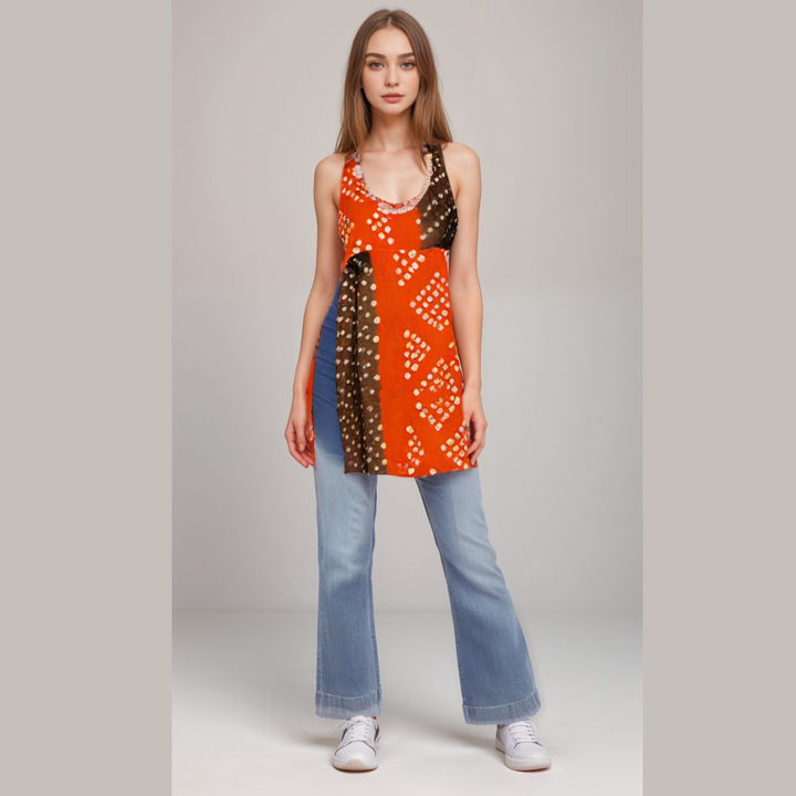 Bandhini Splash Halter Kurta - Orange & Black