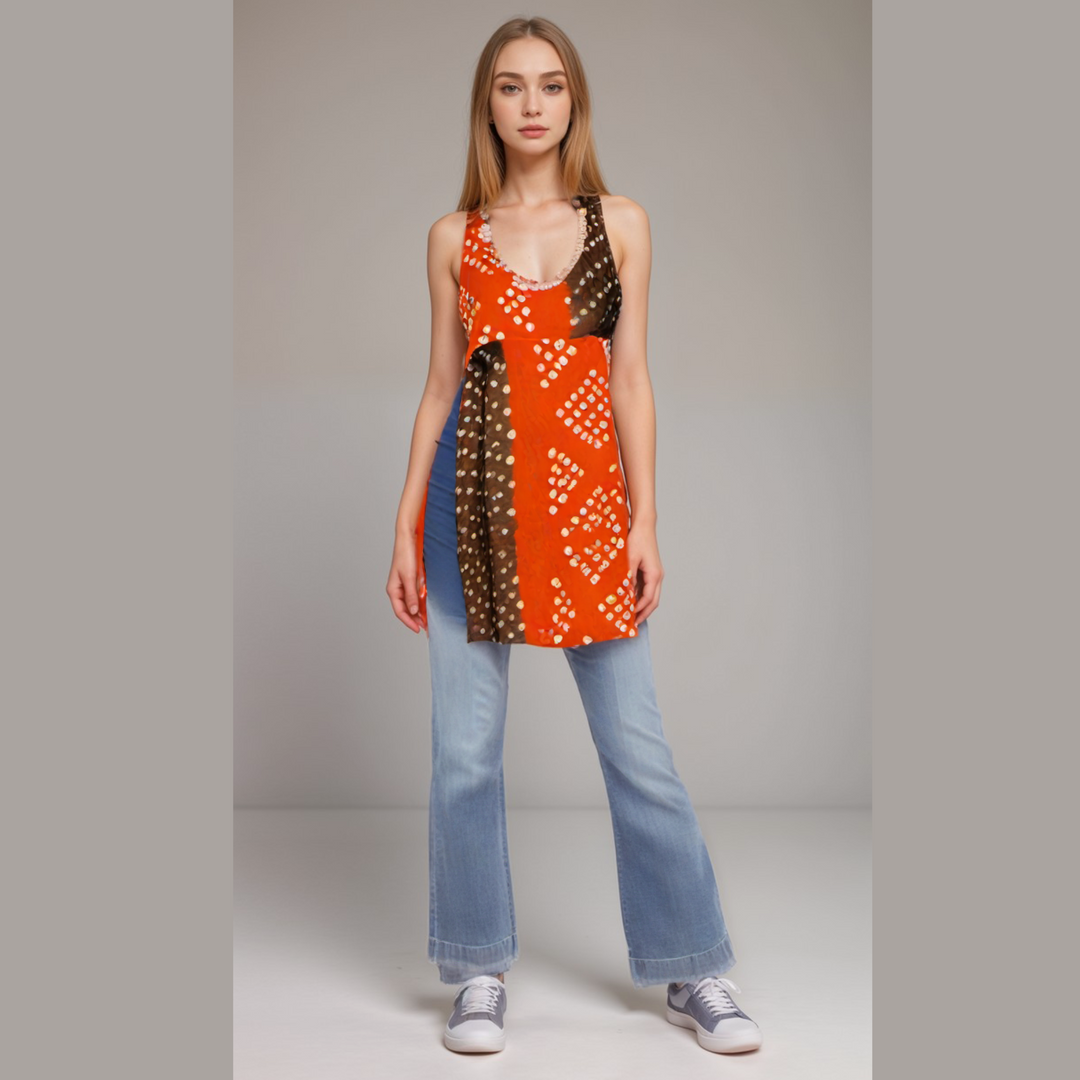 Bandhini Splash Halter Kurta - Orange & Black