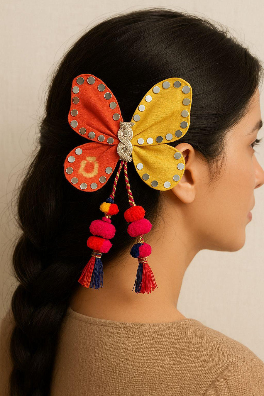 Phool-Patti Butterfly Clip | Bandhini Mirror Hair Charm - banjaratrail