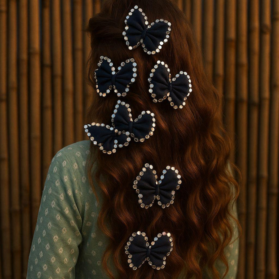 Denim Mirror Butterfly Clips (Set of 5) - banjaratrail