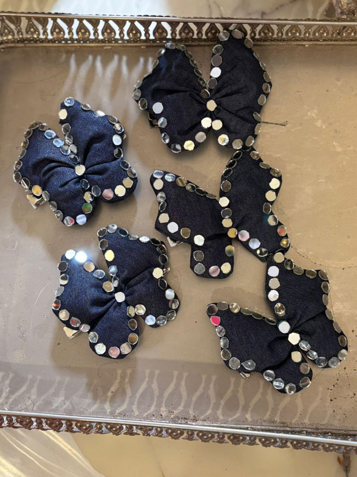 Denim Mirror Butterfly Clips (Set of 5) - banjaratrail