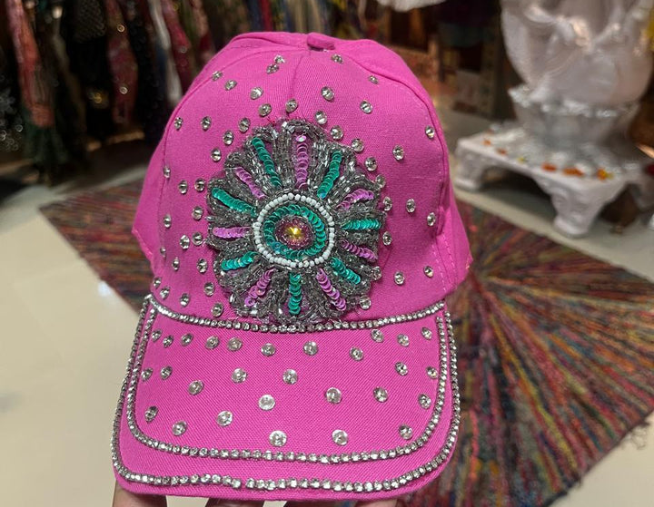 Hot Pink Embroidered Boho Cap