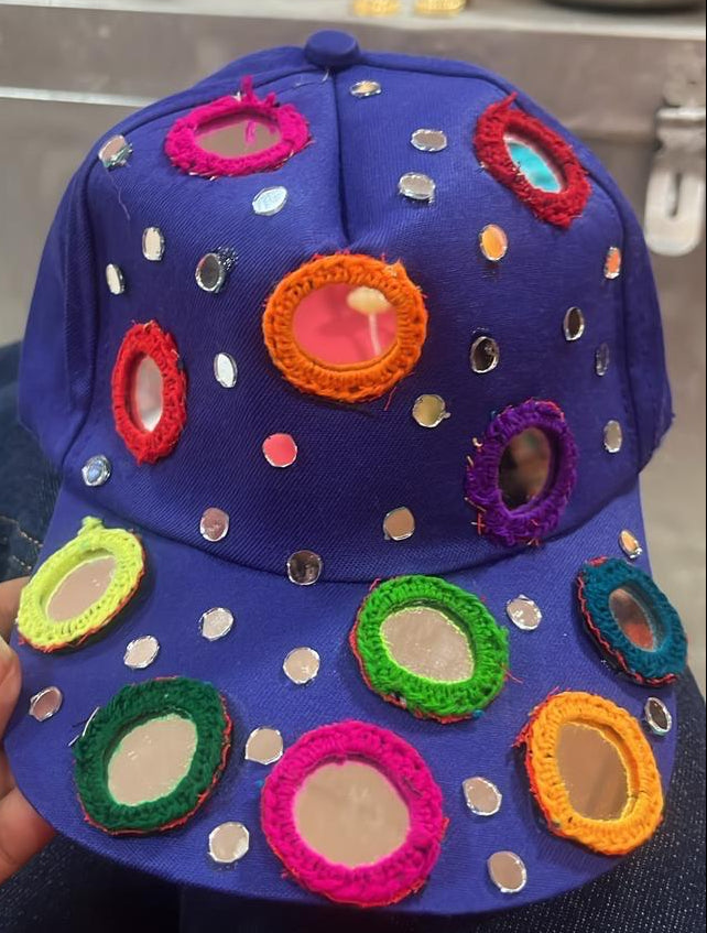 Candy Pop Mirror Cap  Electric Blue With Multicolor Embroidery