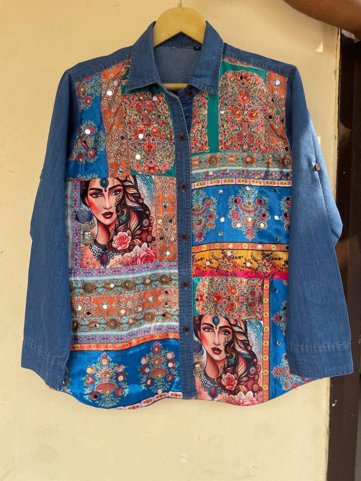 Ameeraha'- Embellished Denim Shirt - banjaratrail