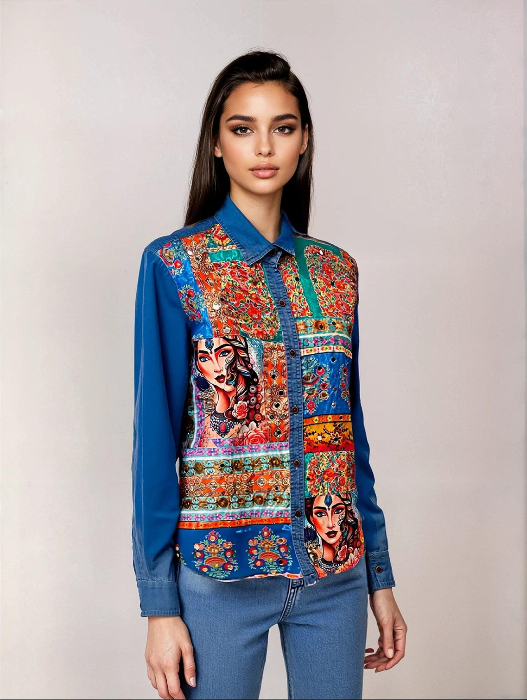 ‘Ameeraha’- Embellished Denim Shirt - banjaratrail