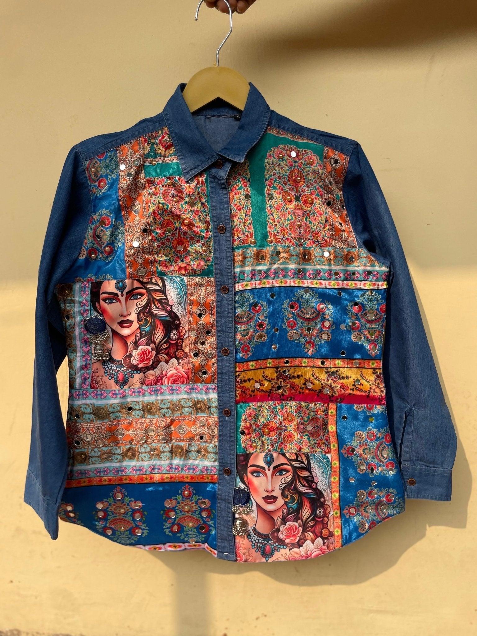 Ameeraha'- Embellished Denim Shirt - banjaratrail