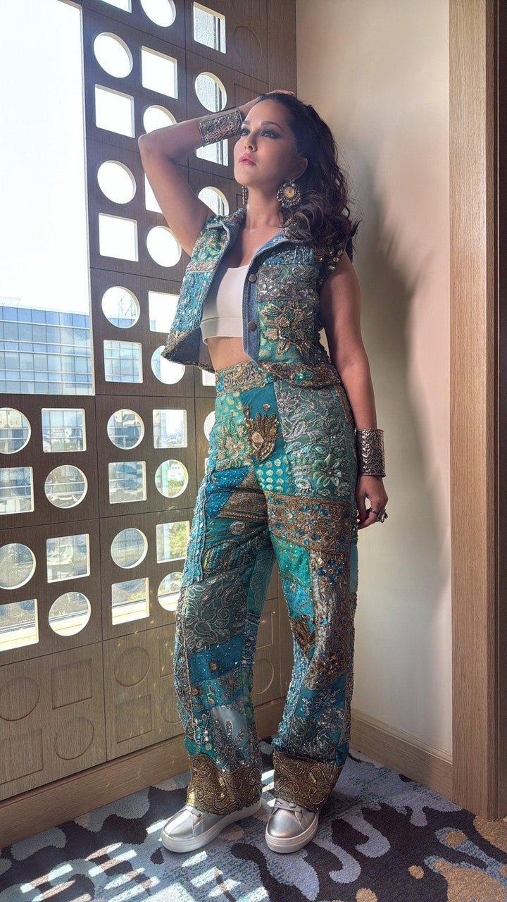 Aqua Embellished Pants & Sleeveless Jacket Set - banjaratrail