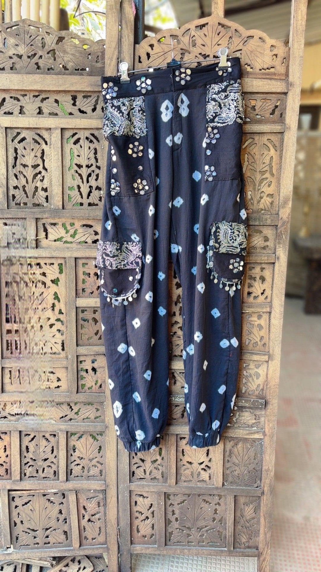 Bandhini Cargo Pants -Black - banjaratrail