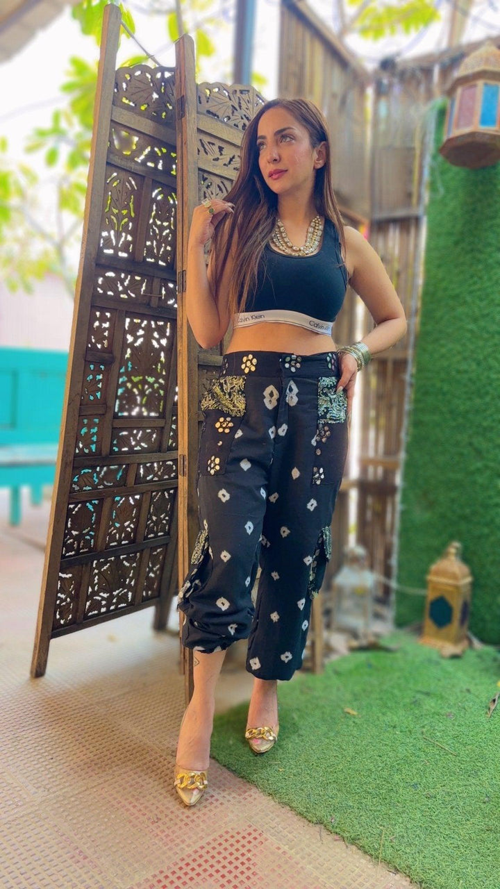 Bandhini Cargo Pants -Black - banjaratrail