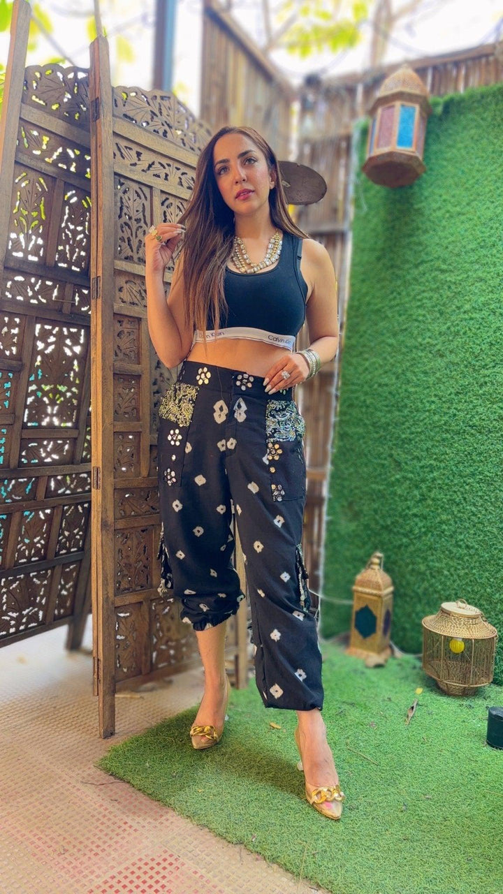 Bandhini Cargo Pants -Black - banjaratrail