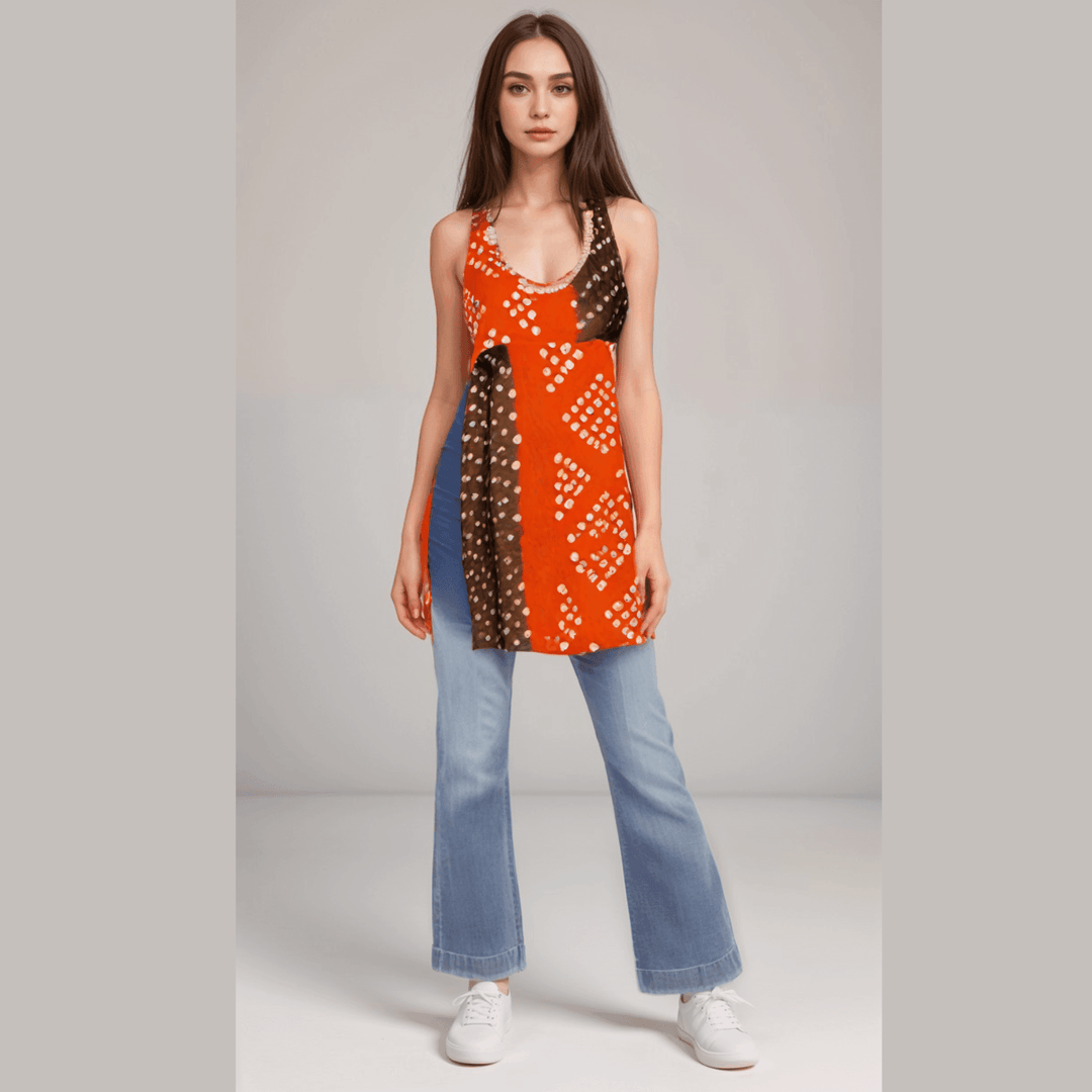 Bandhini Splash Halter Kurta - Orange & Black - banjaratrail