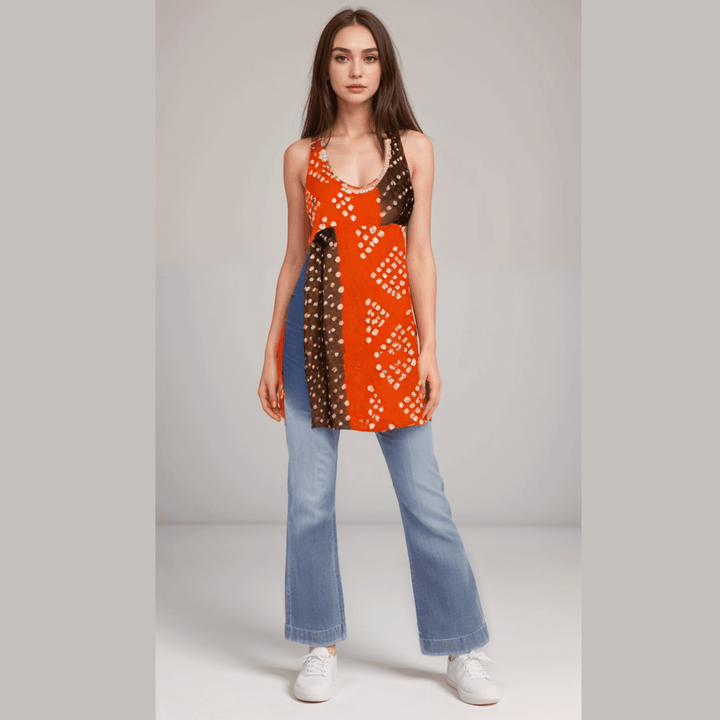 Bandhini Splash Halter Kurta - Orange & Black - banjaratrail