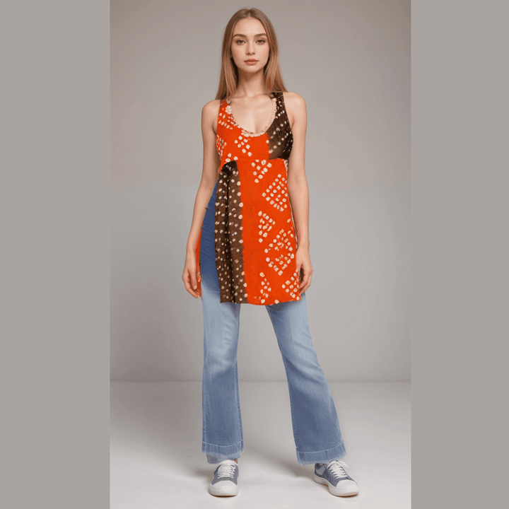 Bandhini Splash Halter Kurta - Orange & Black - banjaratrail