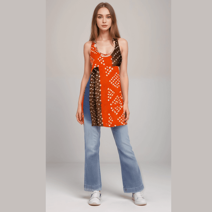 Bandhini Splash Halter Kurta - Orange & Black - banjaratrail