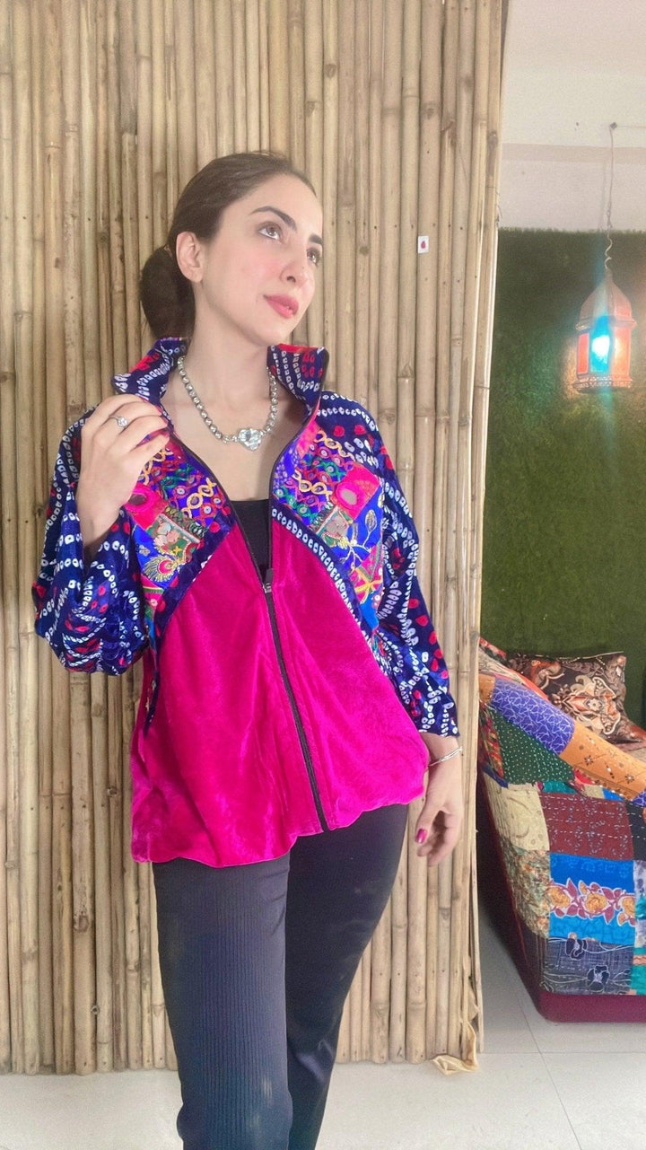 Banjara velvet hoodie blue& pink - banjaratrail