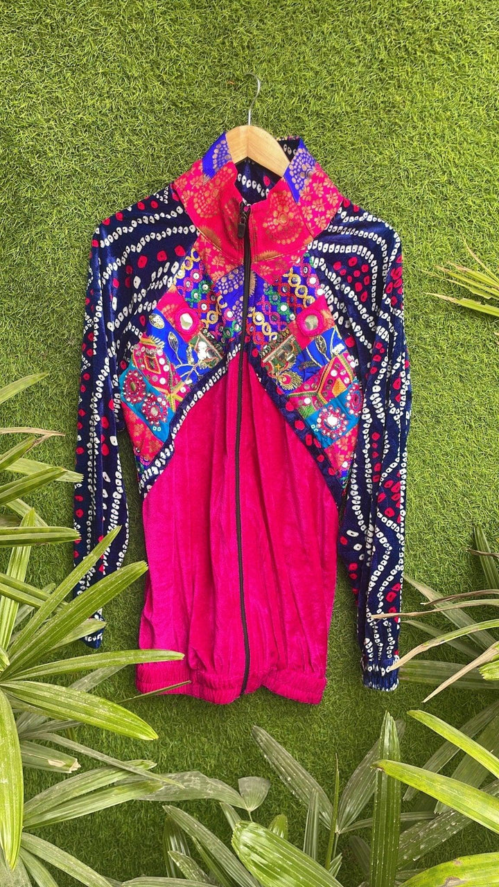 Banjara velvet hoodie blue& pink - banjaratrail