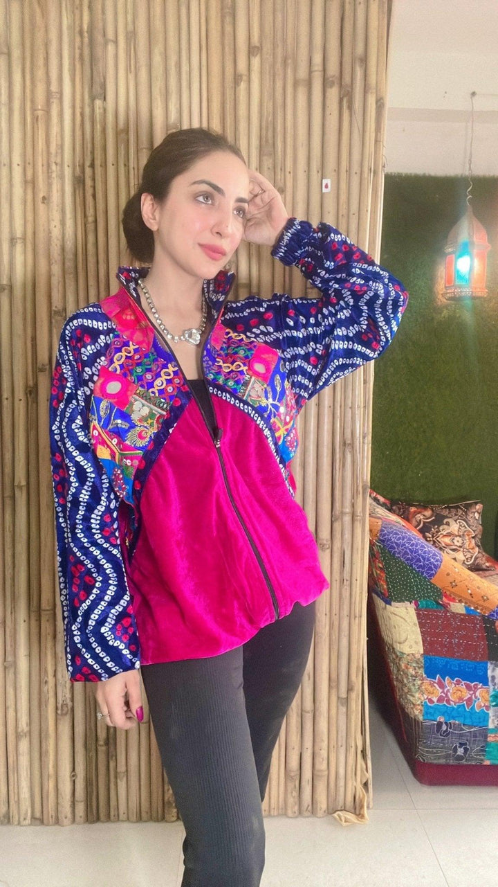 Banjara velvet hoodie blue& pink - banjaratrail