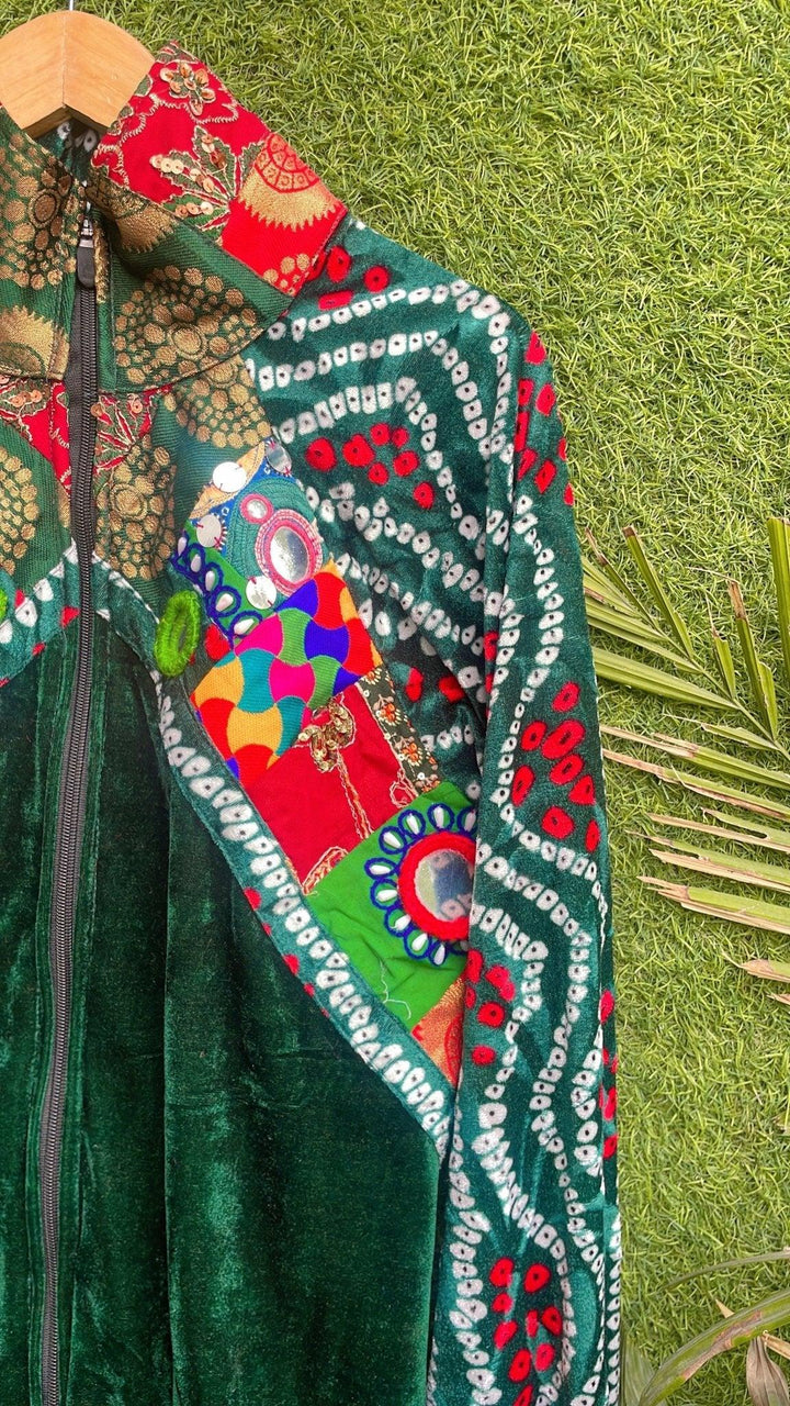 Banjara velvet hoodie green & red - banjaratrail