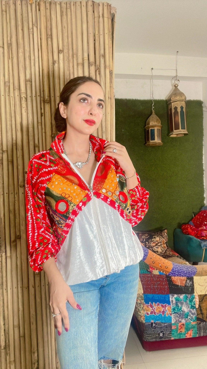 Banjara velvet hoodie white& red - banjaratrail