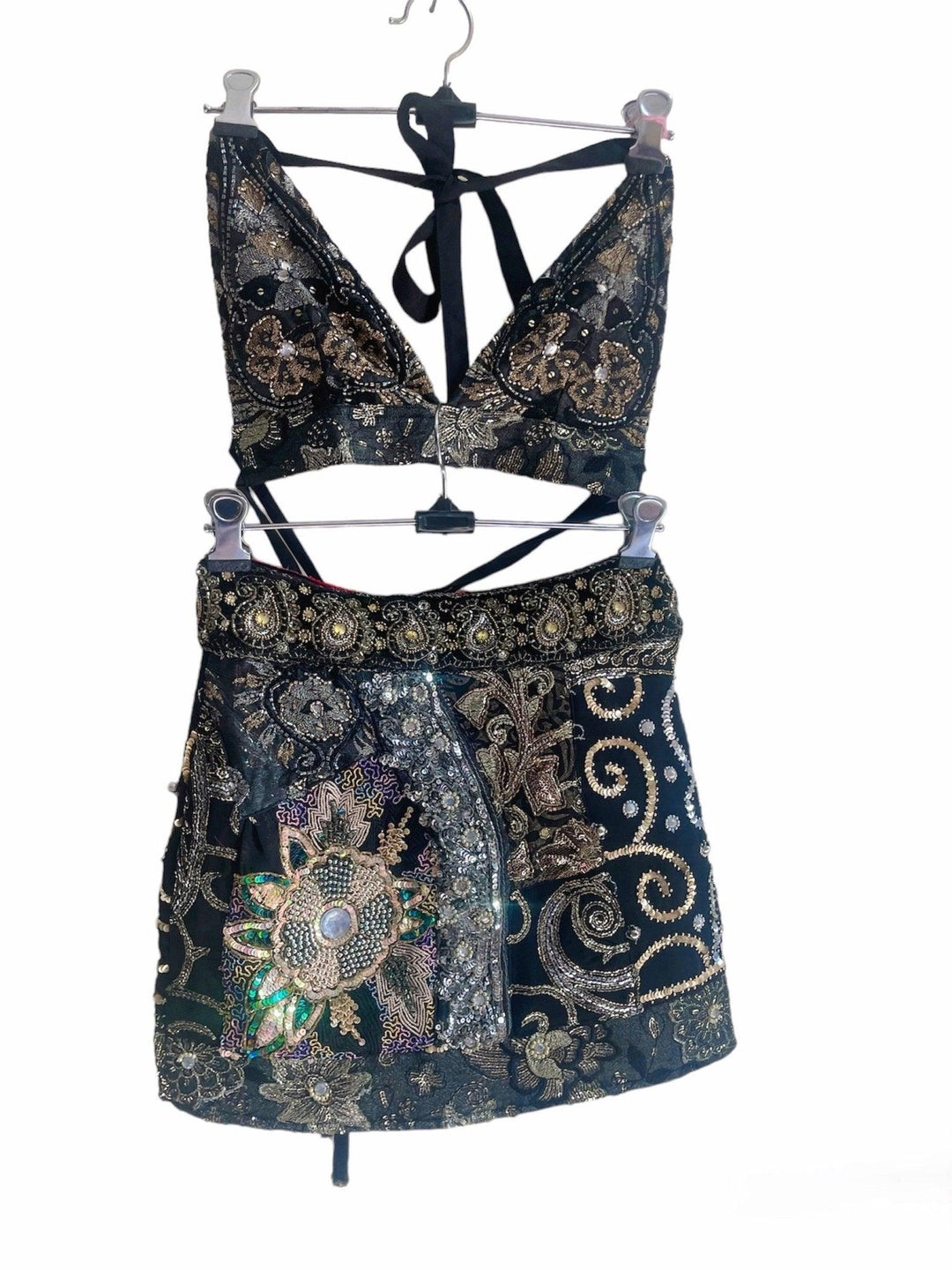 Black embellished mini skirt & bralette set - banjaratrail