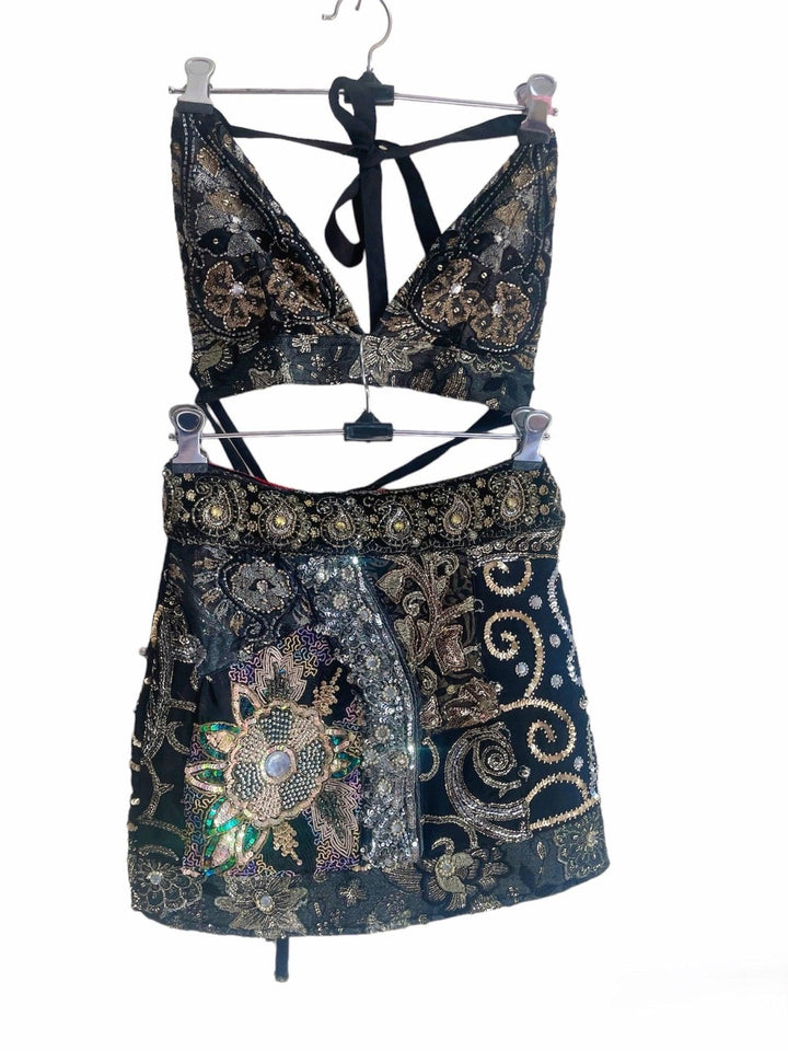 Black embellished mini skirt & bralette set - banjaratrail