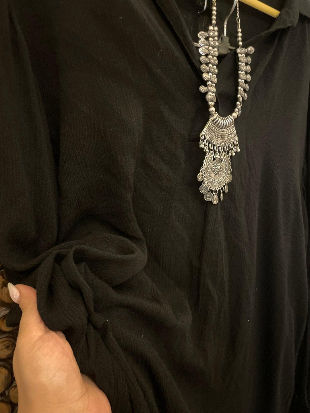 Black & Olive co-ord Set with Necklace - banjaratrail