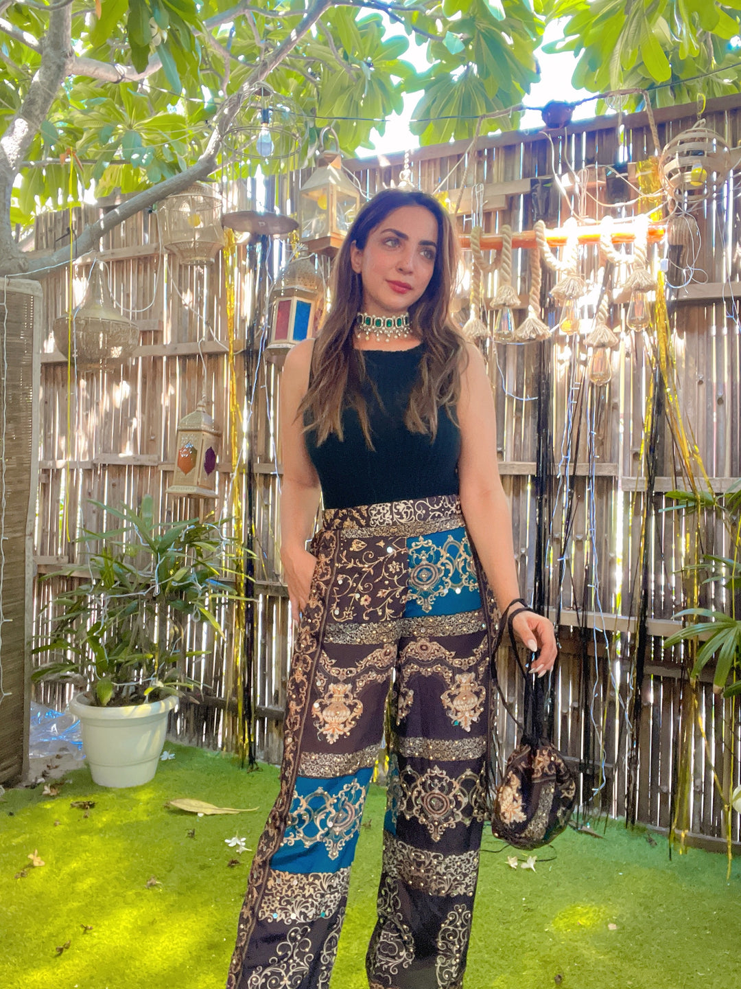 Black Dazzle Pants With Matching Potli