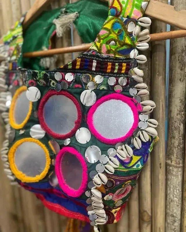 Boho mirror backless green blouse - banjaratrail