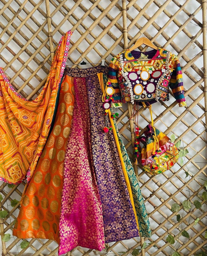 Brocade lehenga & blouse with potli - banjaratrail
