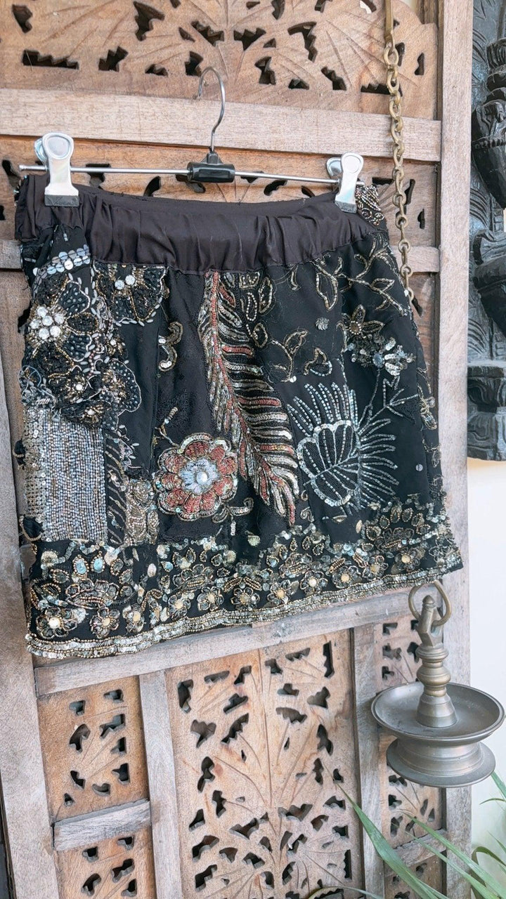 ‘Chingari’-Embellished mini skirt- Black - banjaratrail