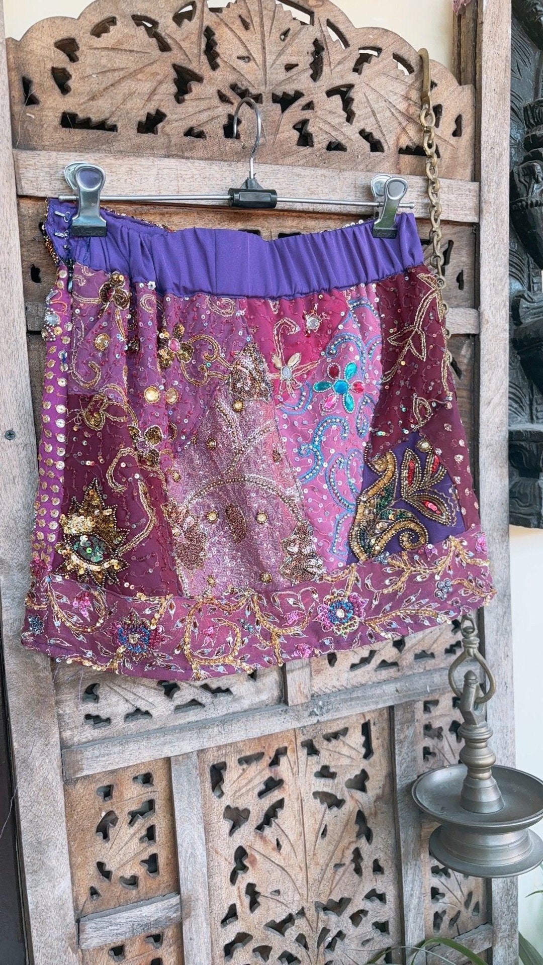 ‘Chingari’-Embellished mini skirt- Purple - banjaratrail
