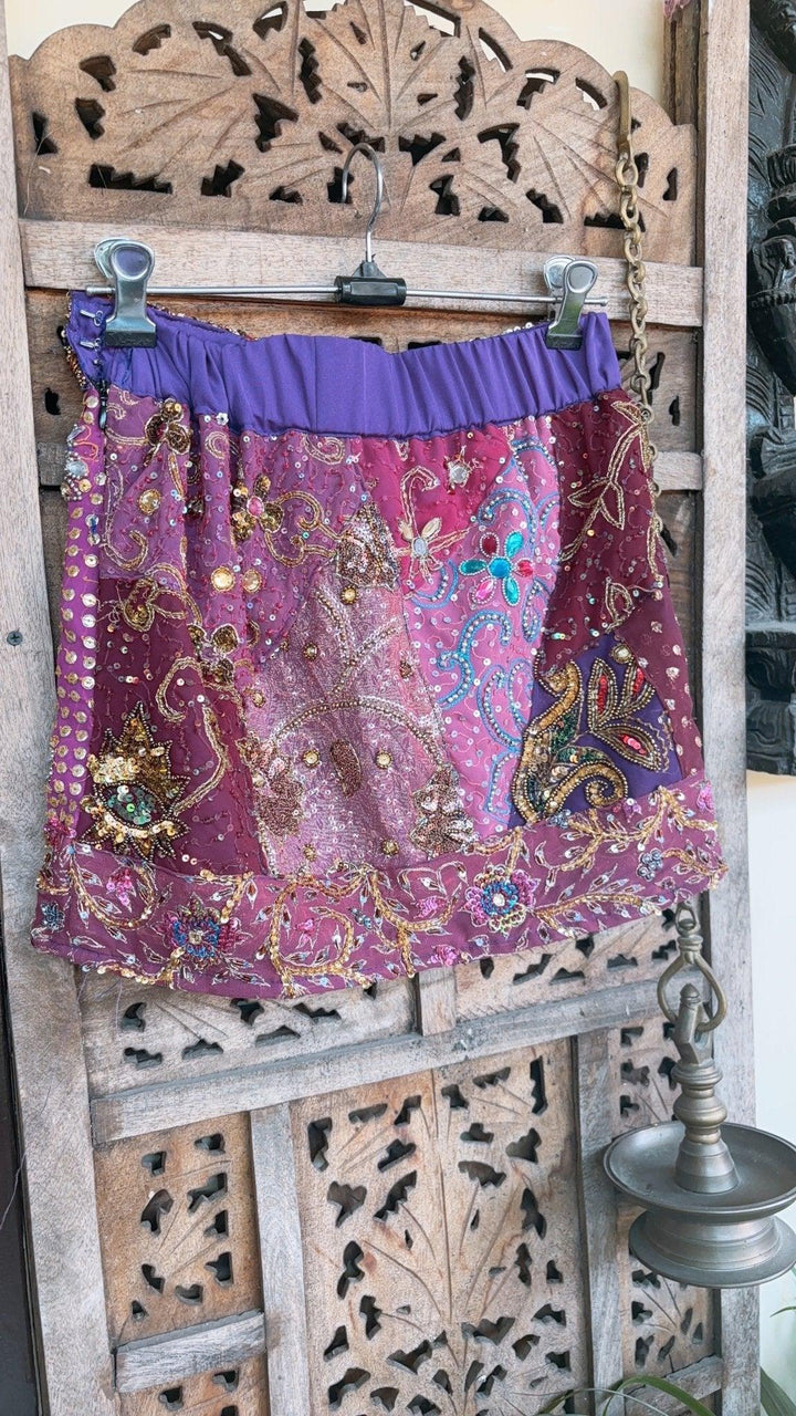 ‘Chingari’-Embellished mini skirt- Purple - banjaratrail