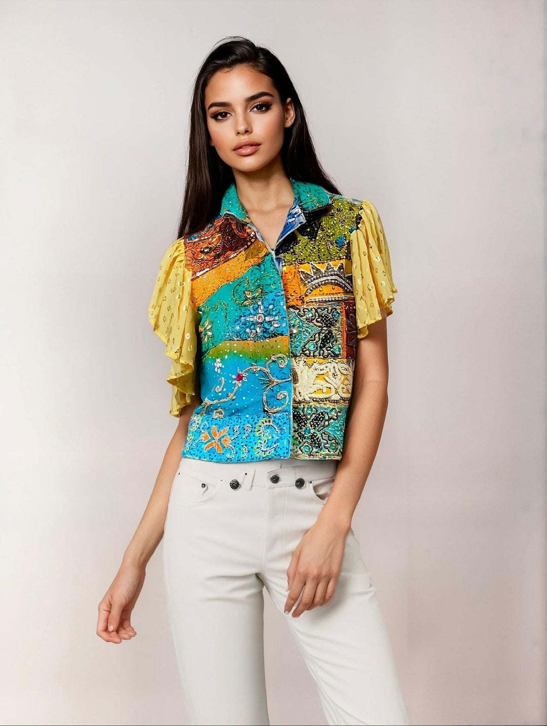 Clara Embellished Jacket Yellow - banjaratrail