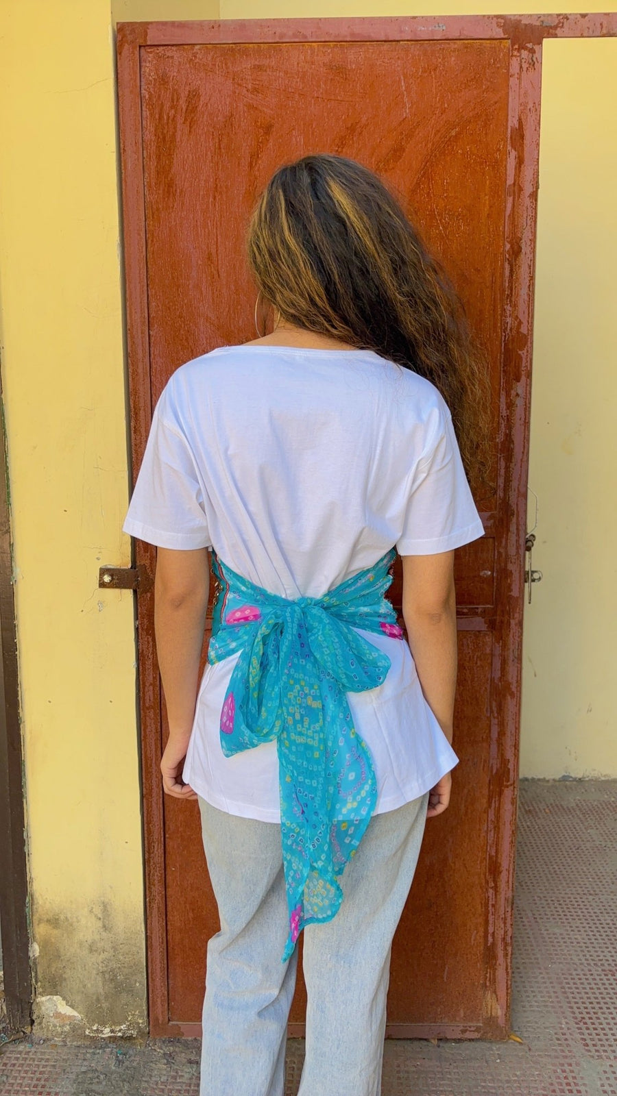 Corset illusion Tee with bandhini tie back - banjaratrailCorset illusion Tee with bandhini tie back