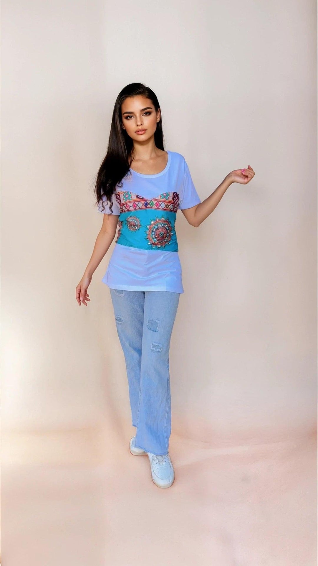 Corset illusion Tee with bandhini tie back - banjaratrail