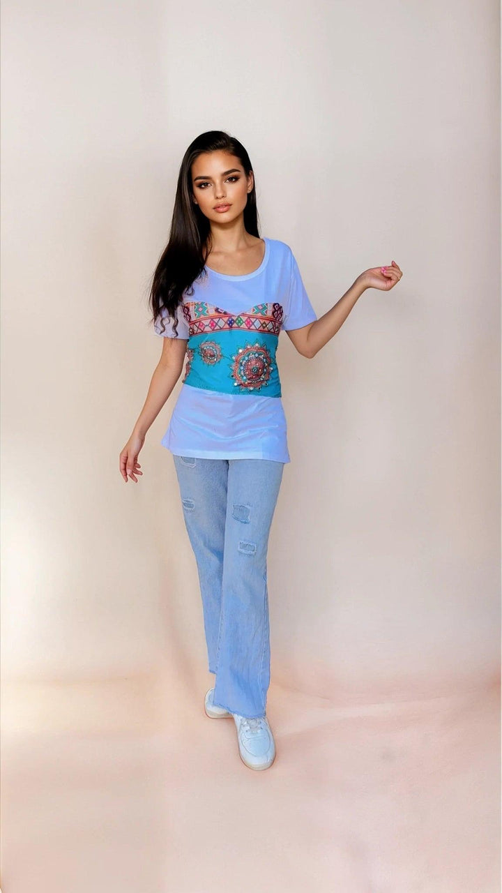 Corset illusion Tee with bandhini tie back - banjaratrail