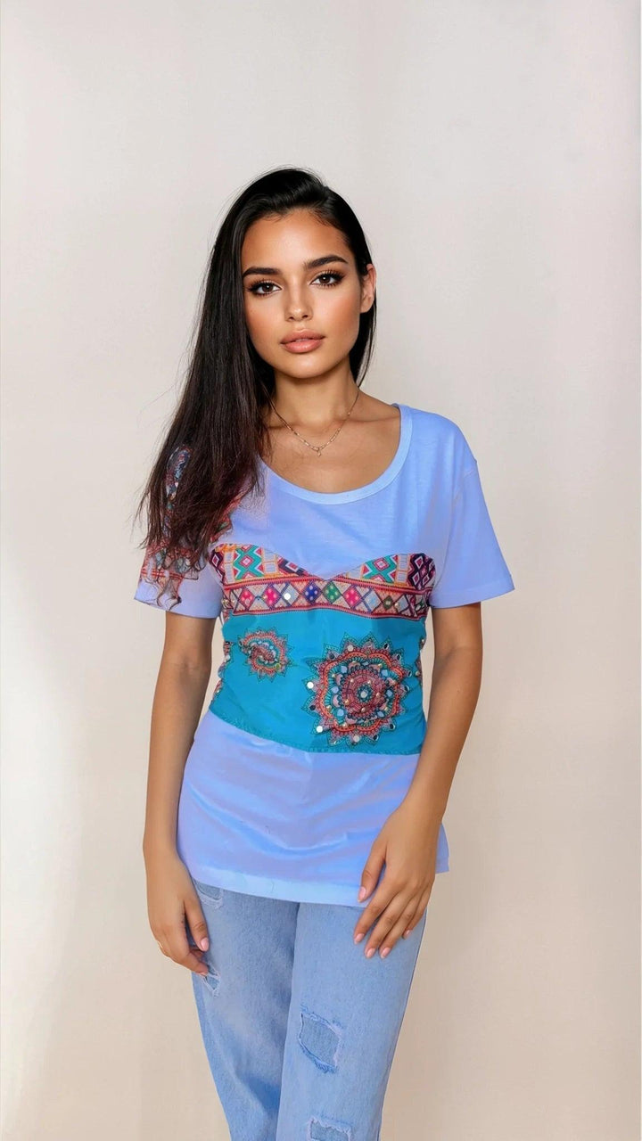 Corset illusion Tee with bandhini tie back - banjaratrail