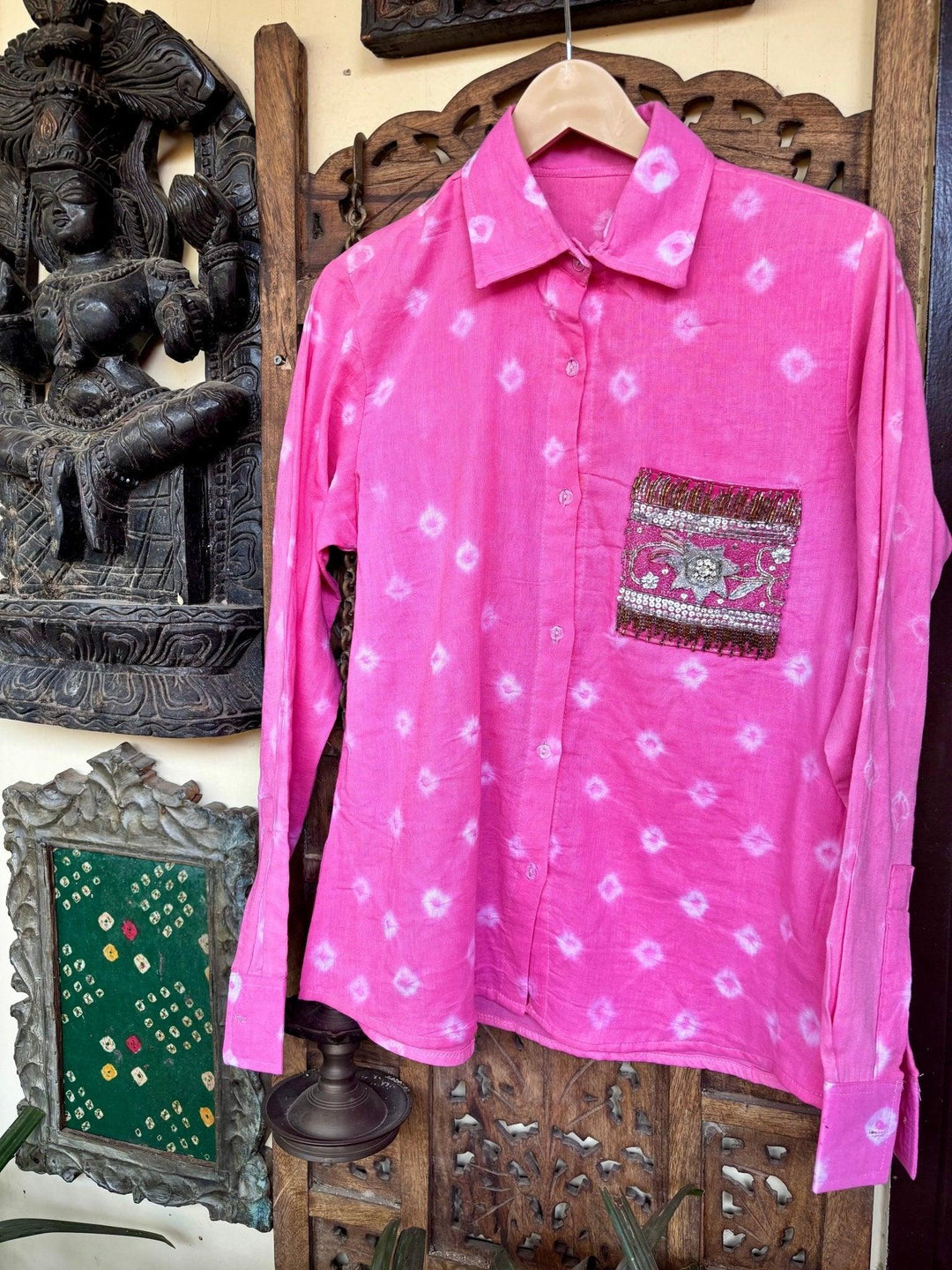 Cotton Bandhini Embellished Shirt - banjaratrail
