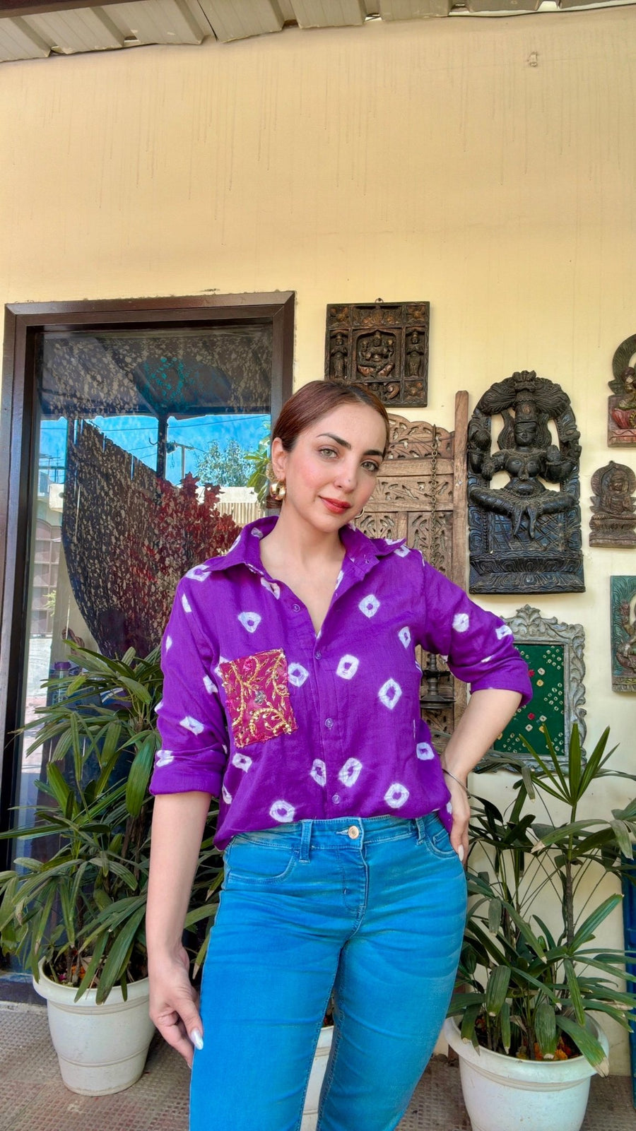 Cotton Bandhini Embellished Shirt - banjaratrailCotton Bandhini Embellished Shirt