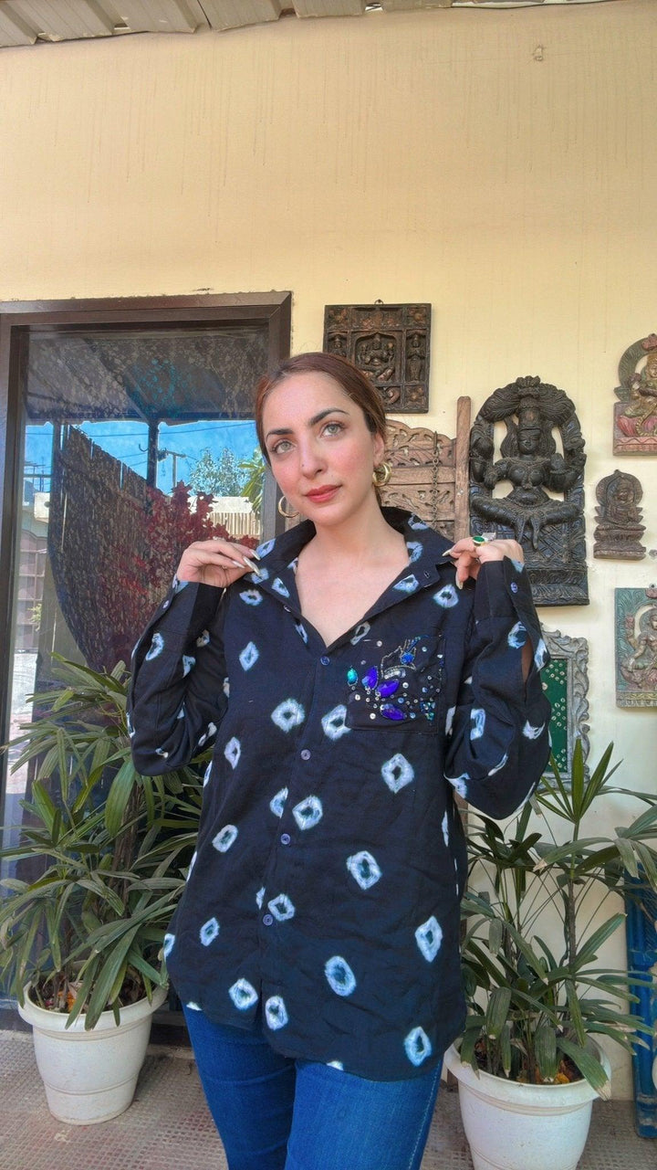 Cotton Bandhini Embellished Shirt - banjaratrail