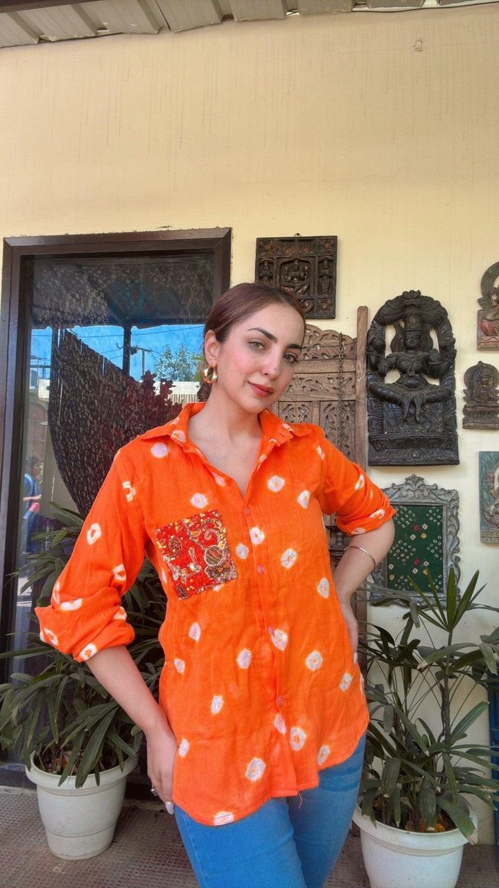 Cotton Bandhini Embellished Shirt - banjaratrail