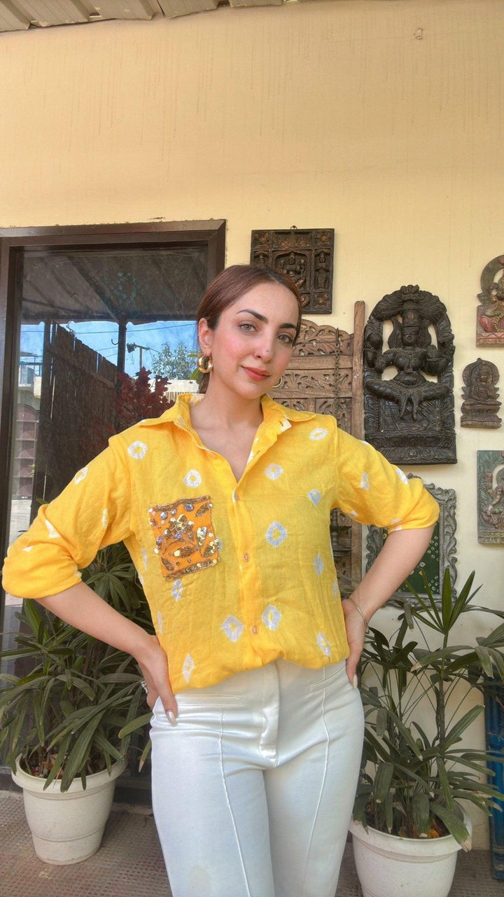 Cotton Bandhini Embellished Shirt - banjaratrail