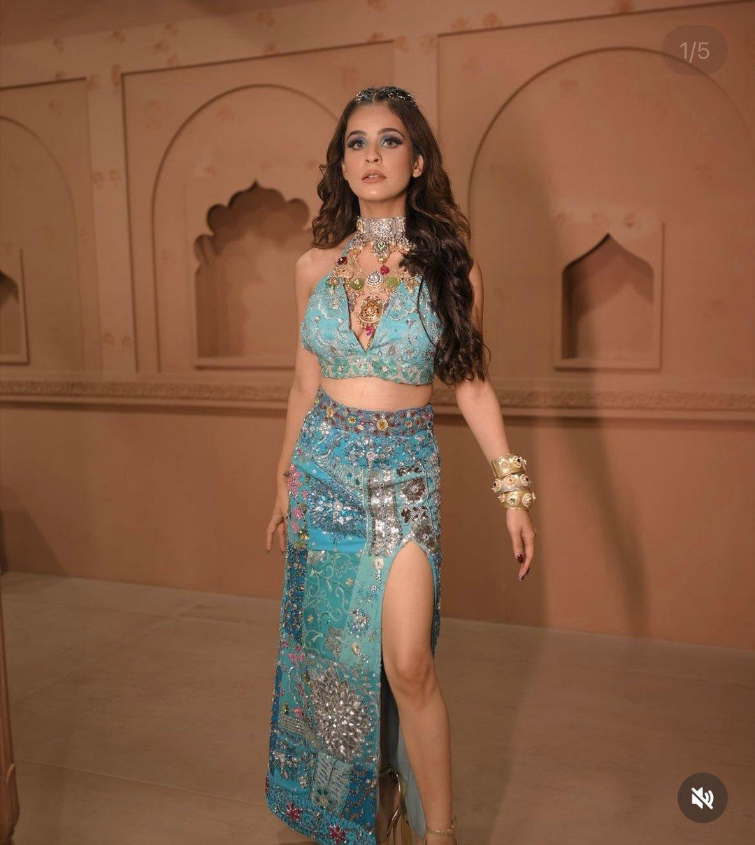 Dazzling Blue embellished skirt & top set - banjaratrail