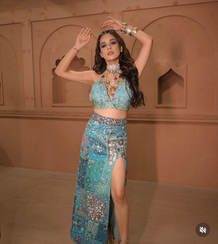 Dazzling Blue embellished skirt & top set - banjaratrail
