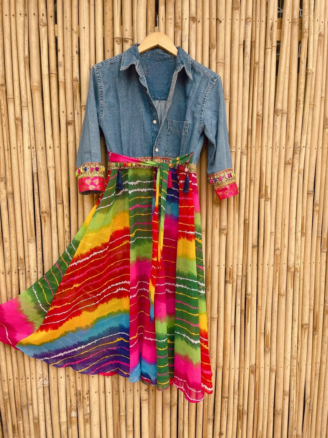 Denim & leheriya shrug ( multi) - banjaratrail