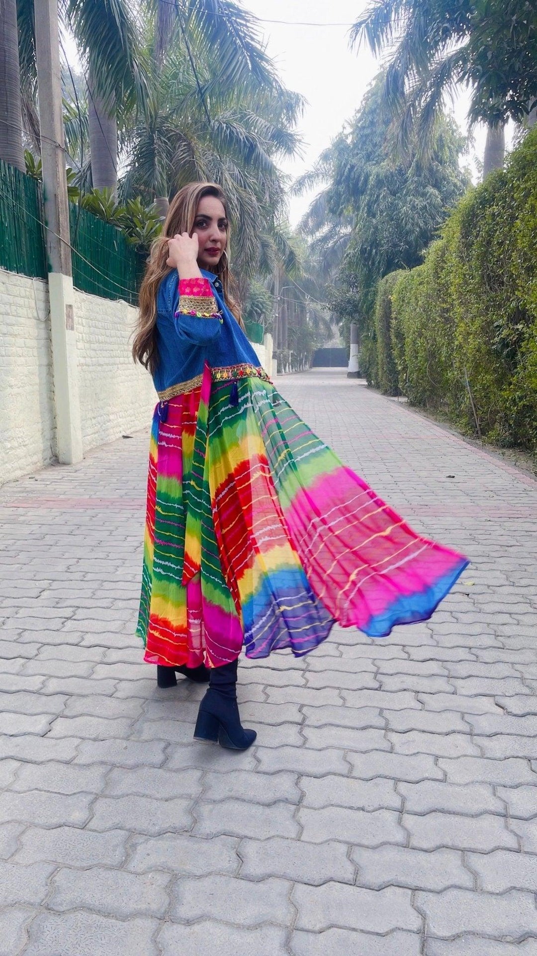 Denim & leheriya shrug ( multi) - banjaratrail