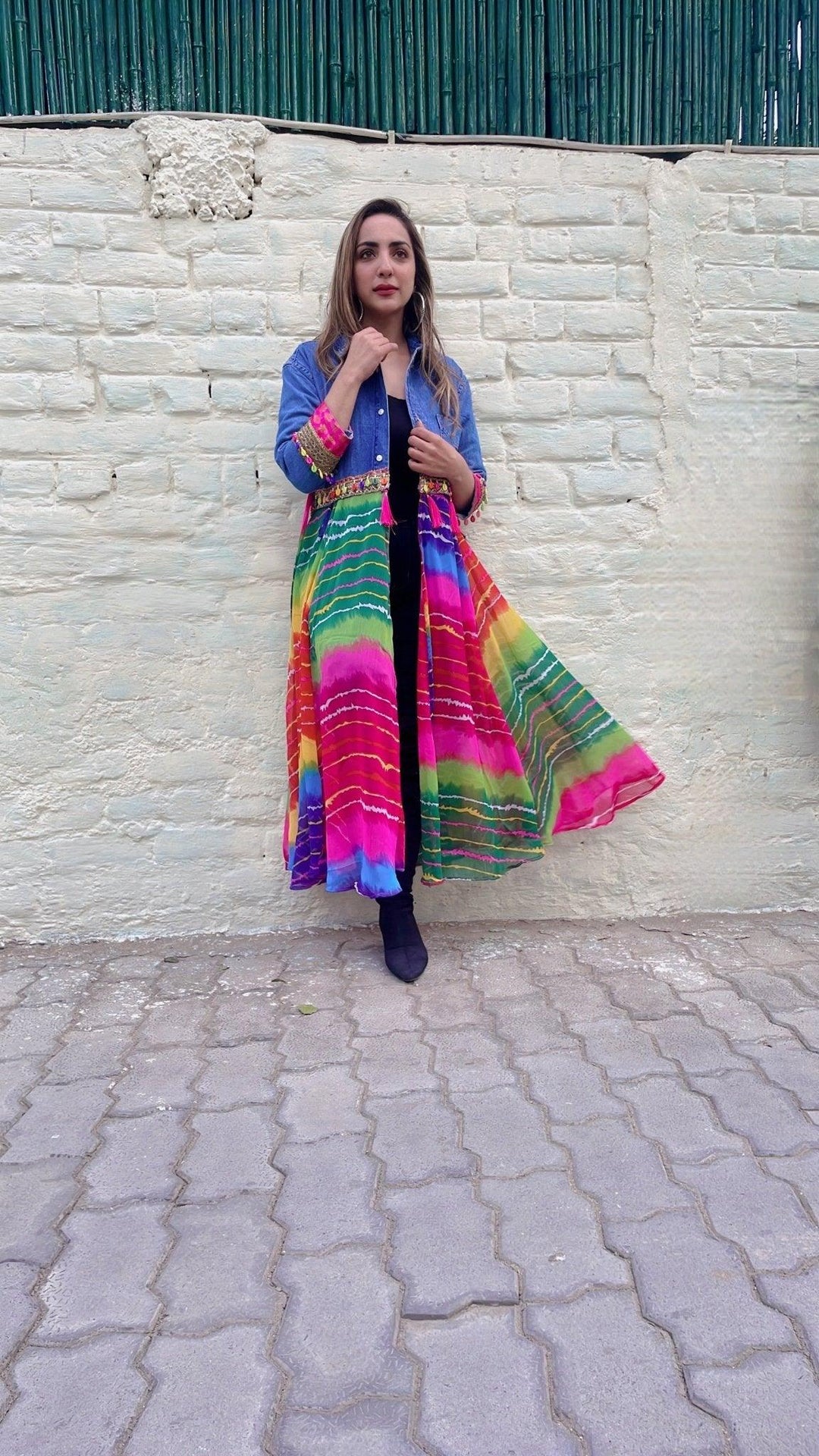 Denim & leheriya shrug ( multi) - banjaratrail