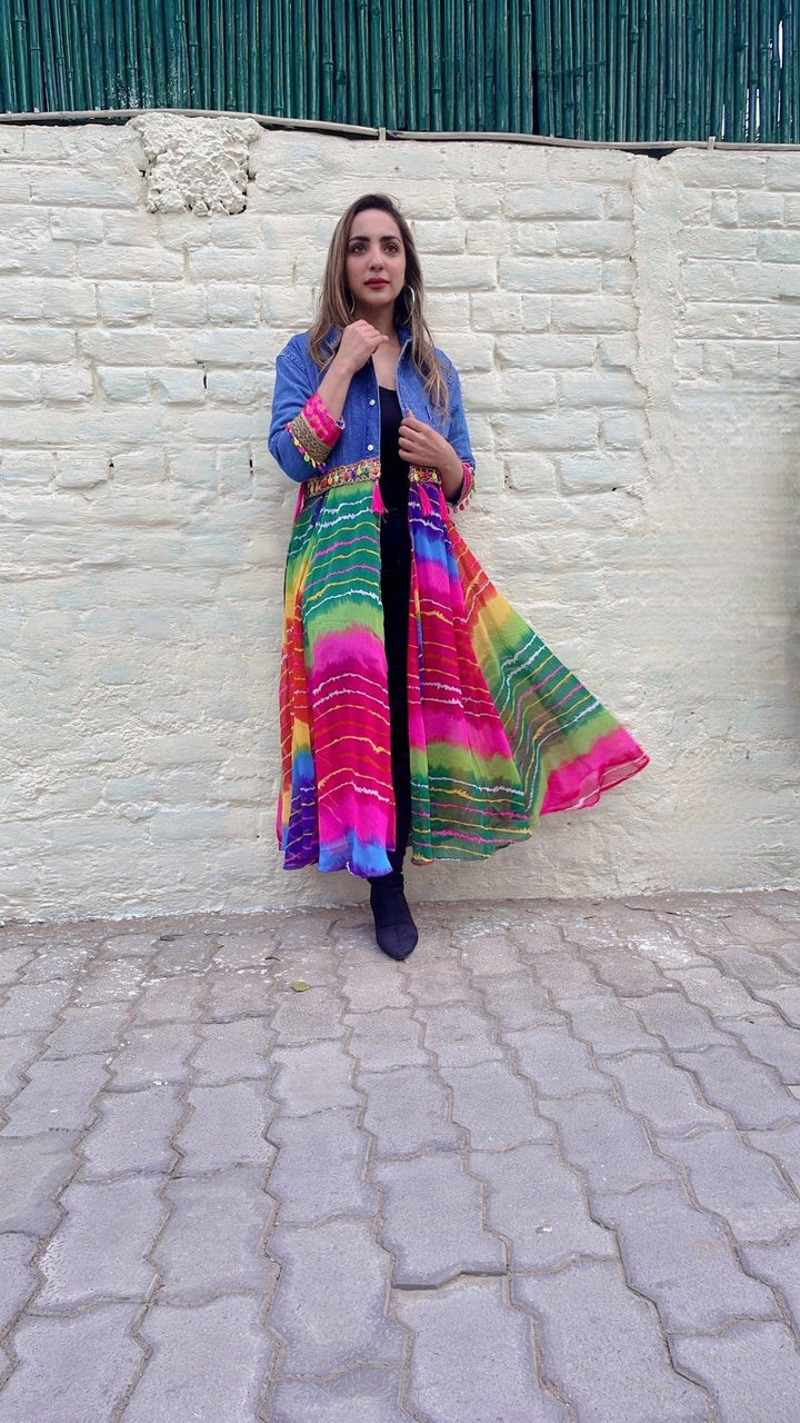 Denim & leheriya shrug ( multi) - banjaratrail