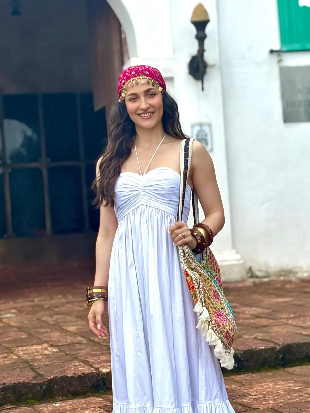 Elli AvrRam In Bandhani Boho Scarf Cap Tribal Green Edition