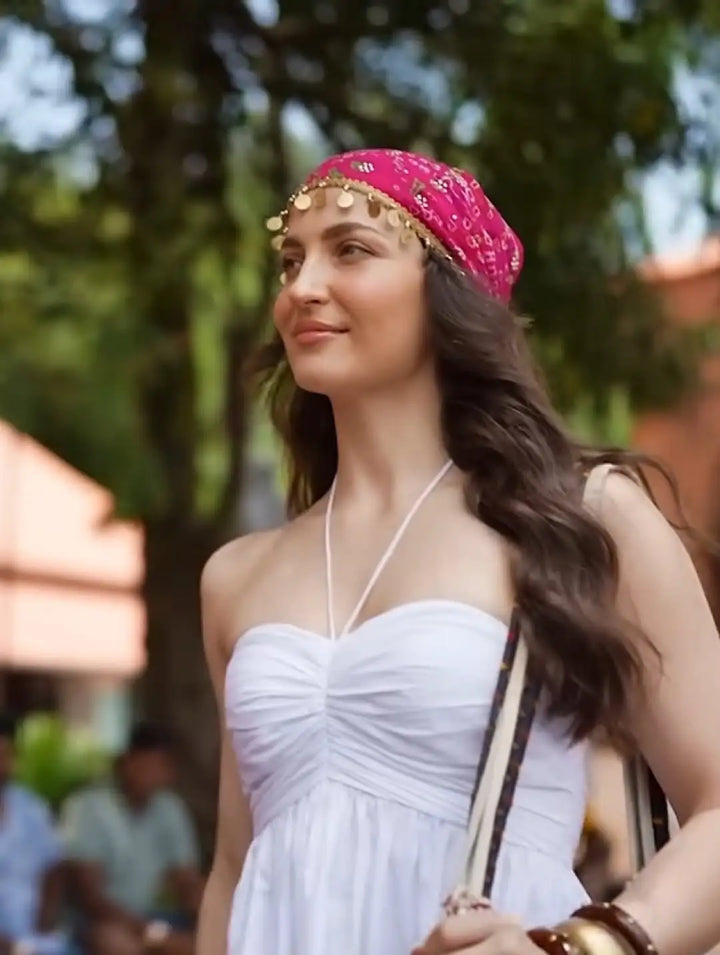 Elli AvrRam In Bandhani Boho Scarf Cap Tribal Green Edition